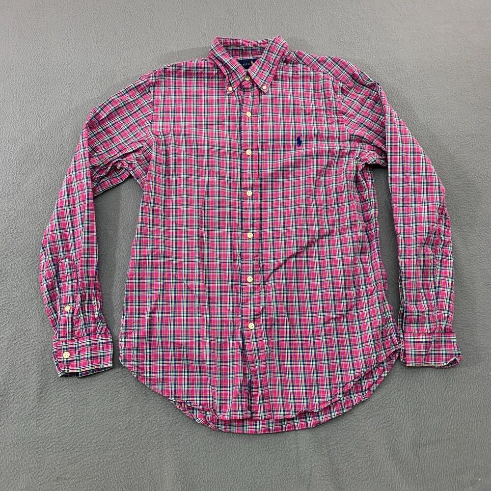 Ralph Lauren Shirt Mens Medium Pink Plaid Long Sleeve Button Down Cotton Pony